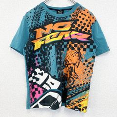 古着 used　NO FEAR　ノーフィア　半袖プリントTシャツ　クルーネック　レトロデザイン　バイク　水色　ブルー　
