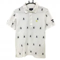 ★値下げ★【美品】パーリーゲイツ 半袖ポロシャツ 白×ネイビー ラビット刺しゅう総柄 メンズ 4(M) ゴルフウェア PEARLY GATES