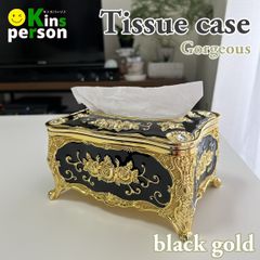 新品  ロココ調 薔薇リーフ立体装飾ティッシュケース ブラックゴールド ヨーロッパ風 エレガント 高級感 インテリア家具