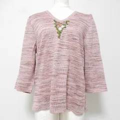 #wnc サイトウトヨコ 斉藤都世子 ニット セーター 長袖 ピンク系 緑系 Vネック 花モチーフ レディース [936863]のサムネイル