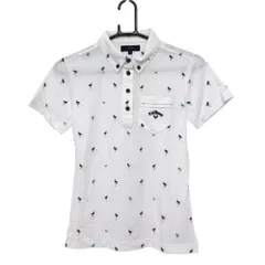 キャロウェイ 半袖ポロシャツ 白×ネイビー フラミンゴ柄 胸ポケット ボタンダウン  レディース M ゴルフウェア サンプル品 Callaway