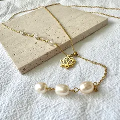 蓮の実り〜Y字ロングネックレス　サージカルステンレスgold