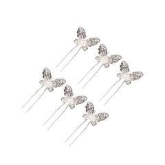 6個 x 1_シルバー Frcolor お蝶 Uピン ヘアピン 蝶 ヘッドドレス 女の子 かんざし 髪飾り 結婚式 発表会 ヘアアクセサリ 6本セットシルバー