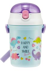 スケーター  Skater シリコン ストローボトル プッシュオープン式 ハッピー&スマイル SST3H 恐竜 水色 紫 パステルカラー  食洗機対応 名前シール付き お散歩 お出かけ 保育園 幼稚園 ピクニック 遠足 運動会 男の子 女の子 新品 訳あり品