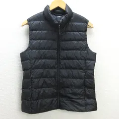 G■ユニクロ/UNIQLO ウルトラライトダウンベスト/千鳥柄【L】黒灰/LADIES/c39【中古】■