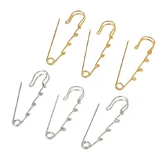 安全ピン  カブトピン　キルトピン   3カ所カン付き  55mm 2本 全2色 ブローチ金具 ハンドメイドパーツ スカーフ留め マフラー留め ショール留め