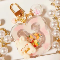 もふもふうさちゃんシェイカー◆シャカシャカキーホルダー ダブルハートシェイカー チャーム カシャカシャ うさぎ 兎 ゆめかわいい レジン ビーズ アニマル ぬいぐるみ 名入れ プレゼント もこもこ ハンドメイド しぇりるのシェイカー