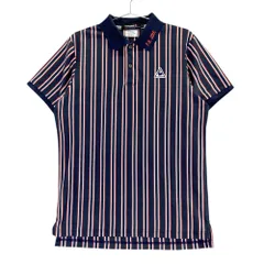 サイズ：L LE COQ GOLF ルコックゴルフ  半袖ポロシャツ ストライプ柄 ネイビー系 [240101482230] ゴルフウェア メンズ ストスト