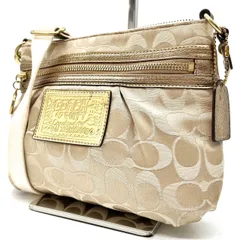 ✨良品✨ COACH コーチ poppy ポピー トートバッグ ショルダーバッグ シグネチャー キャンバス レザー 革 ベージュ 肌色 キーホルダー付き