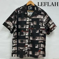 LEFLAH レフラー シャツ、ブラウス 半袖 フォト 総柄 オープンカラー 開襟 コットン 半袖 シャツ
