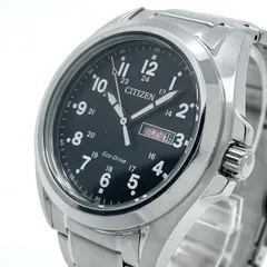 【稼働品】CITIZEN シチズン メンズ 腕時計 エコドライブ AW0050-82E ソーラー デイデイト ブラック文字盤 シルバー アラビア数字 ミリタリーデザイン カジュアル ビジネス 10気圧防水 アナログ 高視認性 クリーニング済み G6