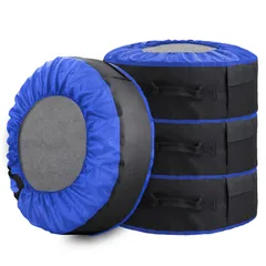 【特売】ZATOOTO タイヤカバー 4本 タイヤ 収納 保管カバー フェルトパッド4枚付き タイヤトート タイヤバッグ 取手付き 持ち運び便利 車用 (15/16/17/18/19インチ) ブルー LYLTZ05-BL