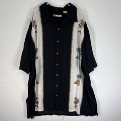 古着  Batik Bay 半袖シャツ アロハ レーヨン プリントデザイン 大きいサイズ 2XLT  ブラック系 ツートン メンズ