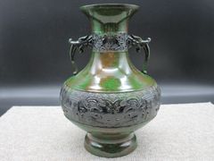 高岡銅器 峰雲作 鋳銅製 双耳 鳳凰文 花瓶 花器 飾り壺 骨董 - メルカリ
