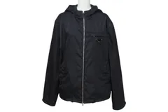 PRADA プラダ ナイロンジャケット トライアングルロゴ フード付き ナイロン ブラック シルバー金具 サイズ46 美品 中古 4b000937