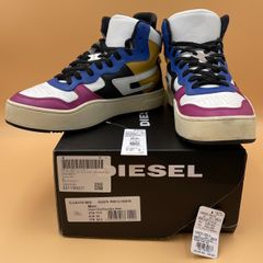 【28.5cm】DIESEL S-UKIYO MID/ディーゼル メンズ Dクオーターロゴ レザー ミドルカット スニーカー/Blue Black White マルチ/Y02675 PR013 H8818/ 服飾 (77-2025-0512-KO-002)