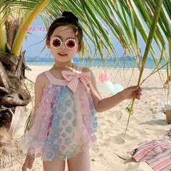 子供水着 80~140CM 花 FLOWER ワンピース水着 キャップ付き ジュニア ガールズ ラッシュガード ジュ 子ども レース フラワー RIBBON リボン 女の子 ワンピース  vii3w887411