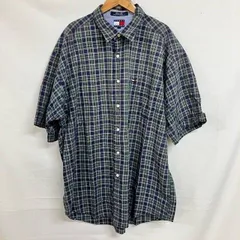 W172 トミーヒルフィガー XL アメリカ古着 コットン ボタン留め チェック柄 半袖シャツ ブルー系 TOMMY HILFIGER メンズ