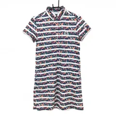 【超美品】ジャックバニー 半袖ポロワンピース ネイビー×白 花柄 ボーダー LIBERTY レディース 2(L) ゴルフウェア Jack Bunny