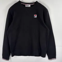 古着 フィラ FILA スウェット トレーナー クルーネック ワンポイントロゴ刺繍 ワッペン M  ブラック メンズ