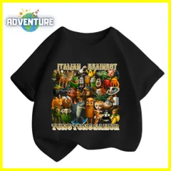 Tung Tung Tung Sahur トゥントゥントゥン サフール 半袖 子供 Tシャツ 薄手トップス 黒ブラック Itarian Brainrot イタリアンブレインロット100 110 120 130 140 150 160 子供服キッズ服 KK