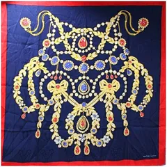 極美品✨Cartie シルク イタリア製 宝石 ジュエリー柄 ロゴ 大判スカーフ シルクスカーフ ブランド 日本製 横浜スカーフ 国産 レディース
