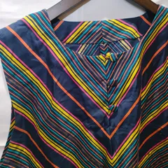 18【リメイク】和柄 古布 トップス チュニック ワンピース タンクトップ ベスト ストライプ 羽織 長袖  重ね着  着物地 ハンドメイド  アンティーク ビンテージ 和装 着物 浴衣 手作り 和服  昭和 レトロ 婦人服  一点物 JAPAN 日本 レトロ