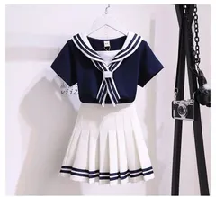 子供服 キッズ 女の子 セットアップ 夏服 海軍風 セーラー 上下セット ミニスカート カジュアル ショートスカート ガールズ  vii2z964924