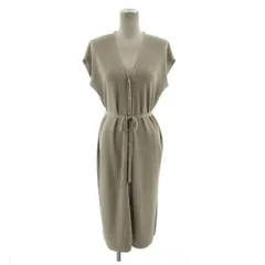 プラステ PLST ジレ ベスト ニット ロング丈 裾スリット ウエストリボンベルト コットン混 グレージュ M