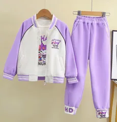 クロミちゃん 女の子 子供服 長袖のスリーピースセット セーター+シャツ＋ロングパンツ 3点セット 120-170cm パープル カジュアルファッション かわいい キュート 春 秋 冬