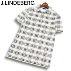 J.LINDEBERG Jリンドバーグ 春夏 ロゴ刺繍★ SLIM FIT 半袖 チェック ポロシャツ Sz.M メンズ ゴルフ
