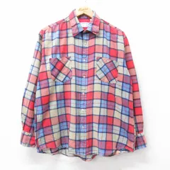 L/古着 長袖 フランネル シャツ メンズ コットン 赤他 レッド チェック 25oct03 中古 トップス