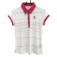 ★値下げ★【超美品】アディダス Ko Oline 半袖ポロシャツ 白×ピンク 細ボーダー てんとう虫刺しゅう CLIMALITE  レディース M ゴルフウェア adidas