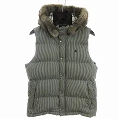 バーバリーブラックレーベル BURBERRY BLACK LABEL ダウンベスト フーディー ラビットファー 千鳥格子 白 黒 ホワイト ブラック M ■GY14のサムネイル