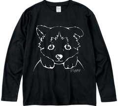いぬイラスト/オリジナルデザイン/00102-CVL/Printstar 5.6オンス ヘビーウェイト長袖Tシャツ/ブラック