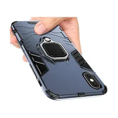 iPhone XS ケース iPhone X ケースリング付き 耐衝撃 全面保護 米軍MIL規格TPU PC (ブルー iPhone X/X)