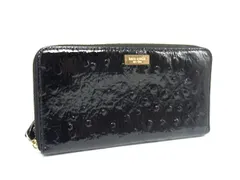 ■美品■ kate spade ケイトスペード パテントレザー ラウンドファスナー 長財布 ウォレット 札入れ 小銭入れ ブラック系 DJ6634