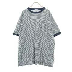 美品 BEAMS ビームス 日本製 ボーダー柄 半袖 Tシャツ L ネイビー メンズ 古着