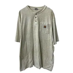 Carhartt 半袖 ヘンリーネックTシャツ L 杢ライトグレー カーハート ロゴ ポケットT ビッグサイズ 古着卸 アメリカ仕入 a707-5498
