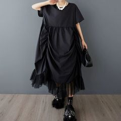 モード系  クラシカル ニューデザイン  ブラック  個性派  ボートネック  ハーフスリーブ  ロングデザインドレス  イベント衣装