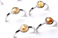 シルバー925 ゴールデンタイチンルチルクォーツ 6mm コイン 指輪リング(サイズ調整可) 1個売り パワーストーン 天然石 _PRG1880