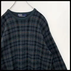 ラルフローレン　クルーネック　ブラックウォッチ　チェック　ニットセーター　Ｌサイズ 90s オールド メンズ Polo Ralph Lauren