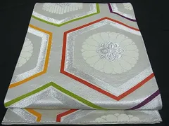平和屋着物■六通柄袋帯　唐織　亀甲菊松葉　銀糸　逸品　ft0338