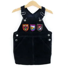 ミキハウス サロペット コーデュロイ ジャンパースカート ワッペン レトロ 93相当 ベビー 女の子用 T93サイズ ブラック MIKI HOUSE 【中古】