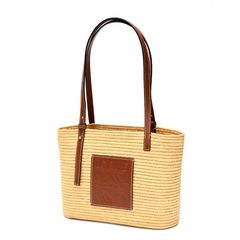 ロエベ / LOEWE　スクエア バスケットバッグ スモール / カゴバッグ　A223099X08　ラフィア/カーフ　ナチュラル/タン 【中古】 商品番号 S-156515