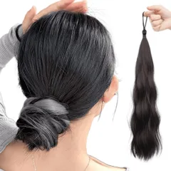 Luce brillare お団子 ウィッグ ポニーテール 巻き髪 お団子ウィッグ ポイントウィッグ 子供 キッズ レディース 子供用 髪飾り 巻き髪 つけ毛 ヘアアクセ ヘアアレンジ 50cm ダンス お団子ヘア 日常 ハイライト ロング [ダークブラウン]