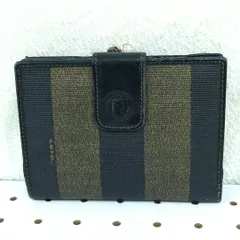 FENDI ペカン柄 がま口 二つ折り財布 ストライプ レザー PVC 黒 FENDI ペカン柄 がま口 二つ折り財布 ストライプ レザー PVC 黒