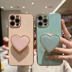 iphone15 スマホケース　ハート　ハート型グリップ付　ピンク　レッド　ブルー　グリーン