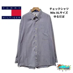 TOMMY HILFIGER チェックシャツ XL相当 ネイビー×ホワイト ボタンダウン 刺繍ロゴ クレストタグ 90s アメカジ トミーヒルフィガー ストリート ゆるだぼ ビンテージ 古着 B215