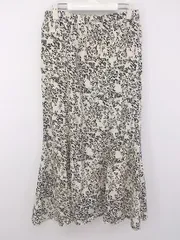 ◇ LAVEANGE ラビアンジェ 総柄 ウエストゴム ロング フレア スカート サイズLL アイボリー ブラック系 レディース E  【1303140013640】